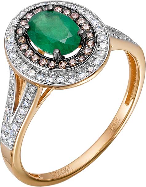 Женский золотой перстень Vesna jewelry 11896-156-313-00 с изумрудом, коньячными бриллиантами, бриллиантами