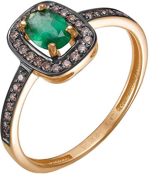 Золотое кольцо Vesna jewelry 13570-157-285-00 с изумрудом, коньячными бриллиантами