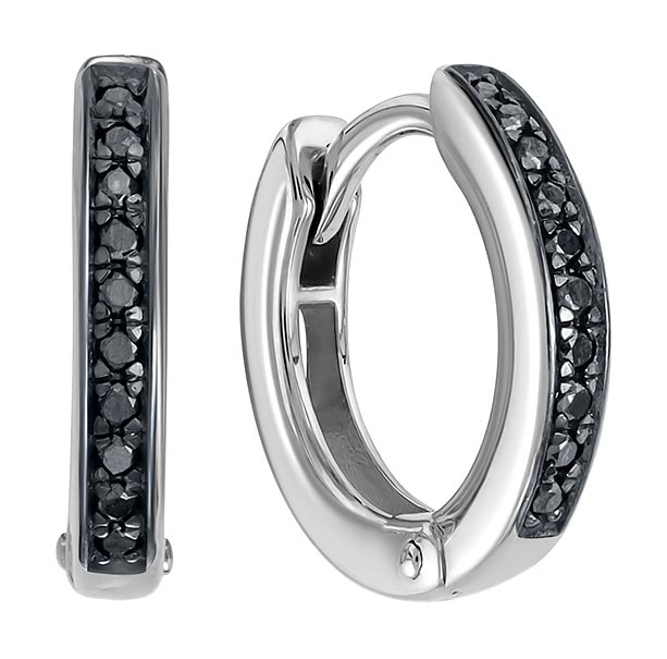 Серьги кольца из белого золота Vesna jewelry 21417-256-02-00 с черными бриллиантами