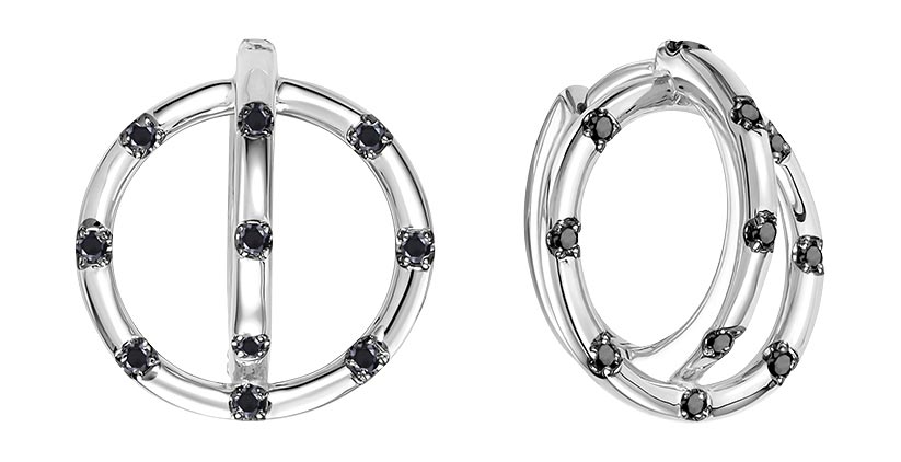 Серьги круглые из белого золота Vesna jewelry 21429-256-02-00 с черными бриллиантами