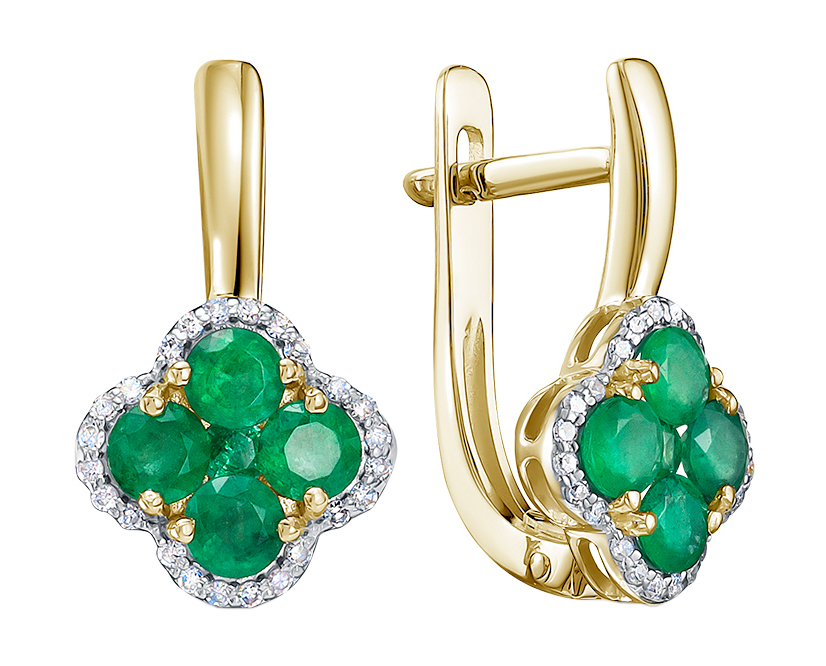 Золотые серьги Vesna jewelry 21434-351-14-00 с изумрудами, бриллиантами