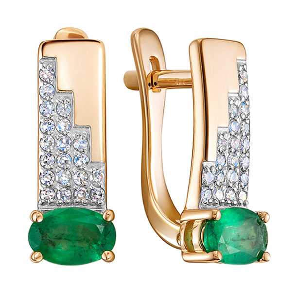 Золотые серьги Vesna jewelry 21799-151-14-00 с изумрудами, бриллиантами