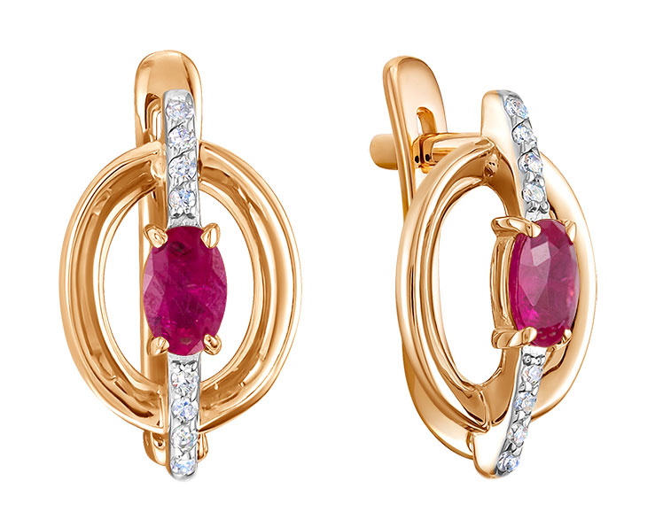 Золотые серьги Vesna jewelry 21803-151-15-00 с рубинами, бриллиантами