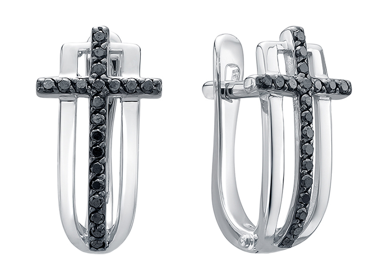 Серьги из белого золота Vesna jewelry 22109-256-02-00 с черными бриллиантами