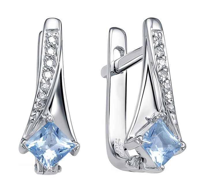 Серьги из белого золота Vesna jewelry 2217-251-164-00 с аквамаринами, бриллиантами