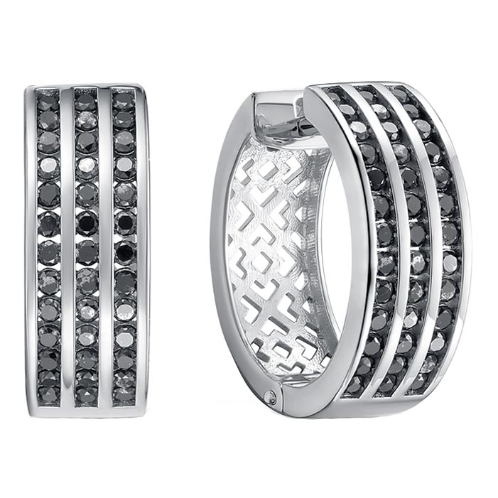 Серьги из белого золота Vesna jewelry 22233-251-02-00 с черными бриллиантами