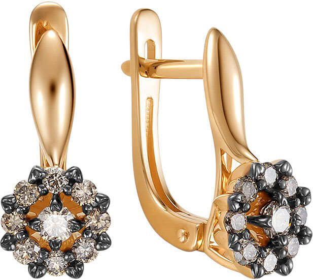 Золотые серьги Vesna jewelry 22605-157-09-00 с коньячными бриллиантами