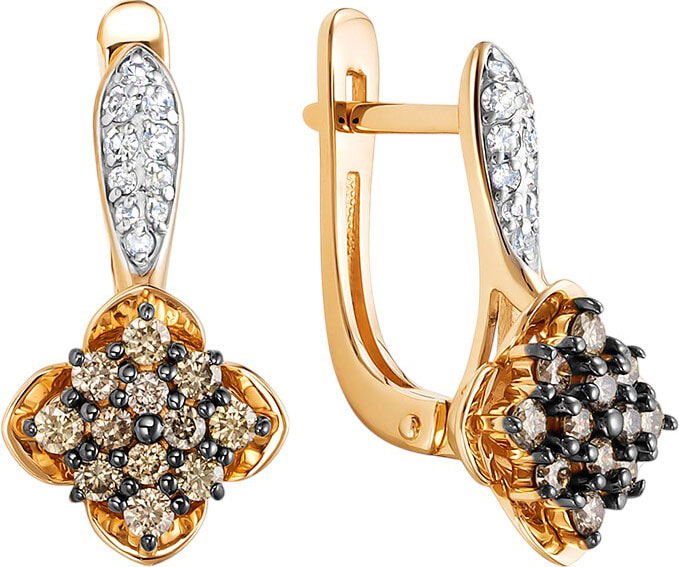 Золотые серьги Vesna jewelry 22606-156-176-00 с бриллиантами, коньячными бриллиантами
