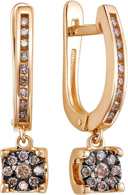 Золотые серьги с подвесками Vesna jewelry 22607-157-09-00 с коньячными бриллиантами