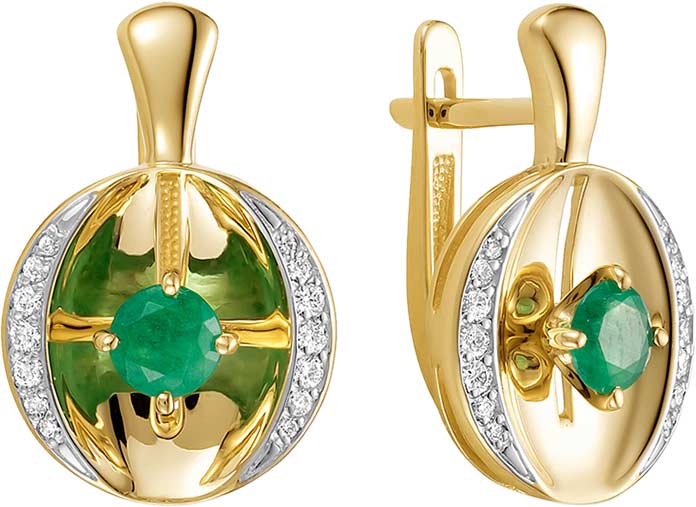 Золотые серьги Vesna jewelry 22849-351-04-00 c бриллиантом, изумрудом