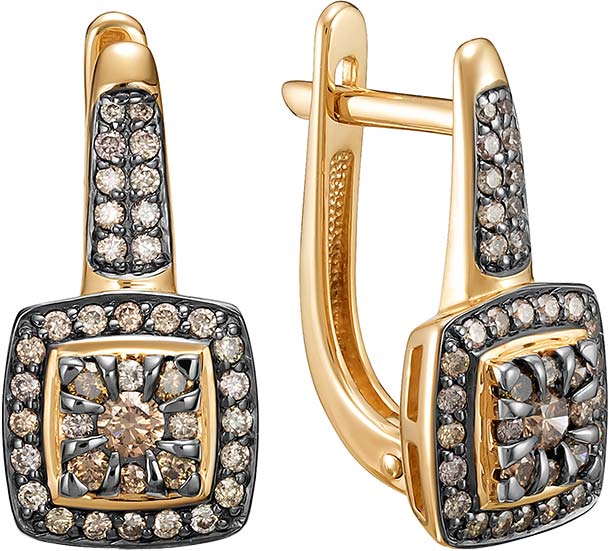 Золотые серьги Vesna jewelry 23132-157-09-00 с коньячными бриллиантами