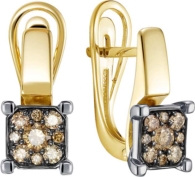 Золотые серьги Vesna jewelry 23156-356-09-00 с коньячными бриллиантами