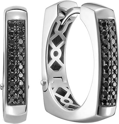 Серьги из белого золота Vesna jewelry 23370-256-02-00 с черными бриллиантами