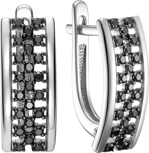 Серьги из белого золота Vesna jewelry 23436-256-02-00 с черными бриллиантами