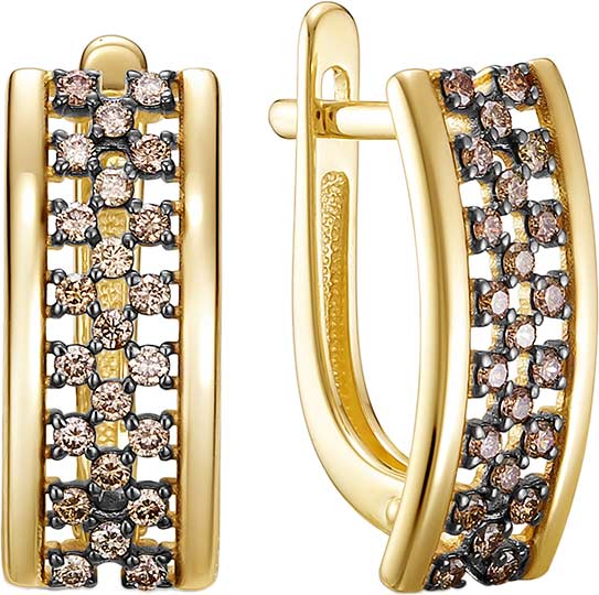 Золотые серьги Vesna jewelry 23436-357-09-00 с коньячными бриллиантами