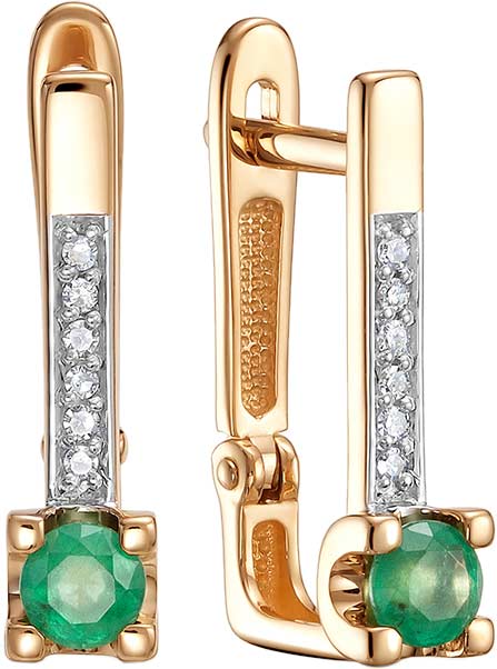 Золотые серьги Vesna jewelry 23473-151-14-00 c бриллиантом, изумрудом