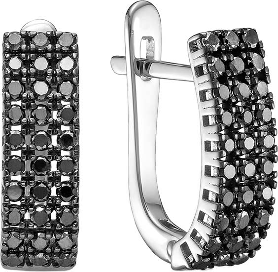 Серьги из белого золота Vesna jewelry 23503-256-02-00 с черными бриллиантами