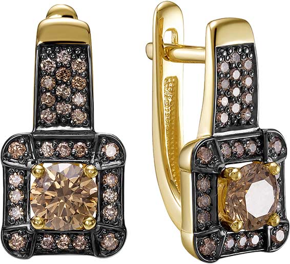 Золотые серьги Vesna jewelry 23522-357-09-00 с коньячными бриллиантами