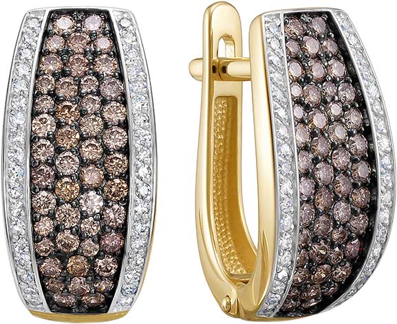 Золотые серьги Vesna jewelry 23527-356-176-00 с коньячными бриллиантами, бриллиантами