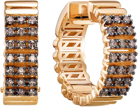 Золотые серьги хаггисы Vesna jewelry 23599-157-09-00 с коньячными бриллиантами