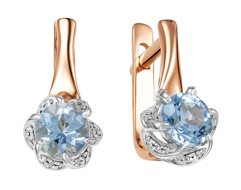 Золотые серьги Vesna jewelry 2564-151-164-00 с аквамаринами, бриллиантами