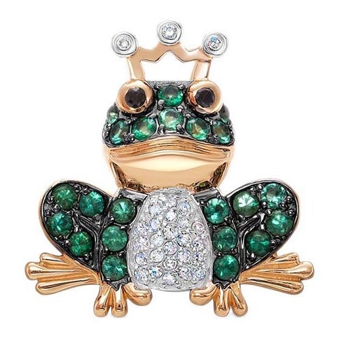 Золотой кулон ''Царевна лягушка'' Vesna jewelry 31782-156-28-00 с черными бриллиантами, бриллиантами, изумрудами