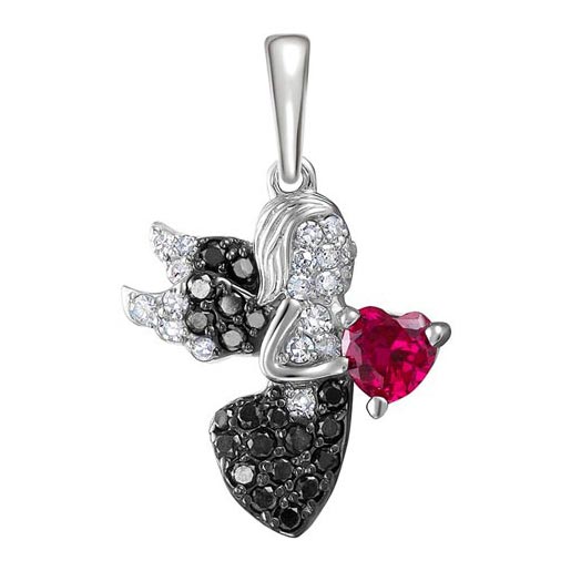 Кулон из белого золота ''Ангел'' Vesna jewelry 31788-256-304-00 с корундом, черными бриллиантами, бриллиантами