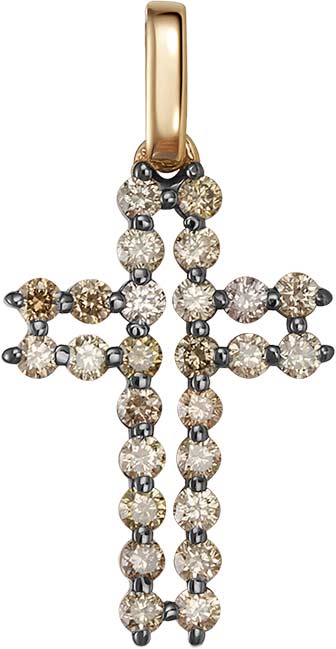 Женский золотой декоративный крестик Vesna jewelry 33207-157-09-00 с коньячными бриллиантами