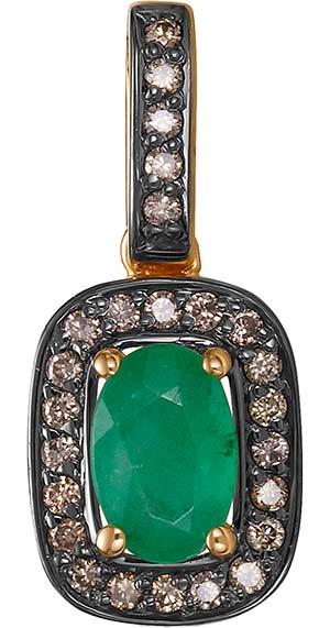Золотая подвеска Vesna jewelry 33570-157-285-00 с изумрудом, коньячными бриллиантами