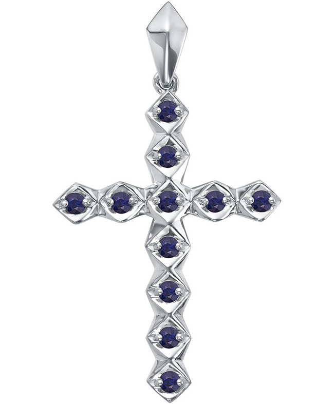 Декоративный крестик из белого золота Vesna jewelry 3838-251-10-00 с сапфирами