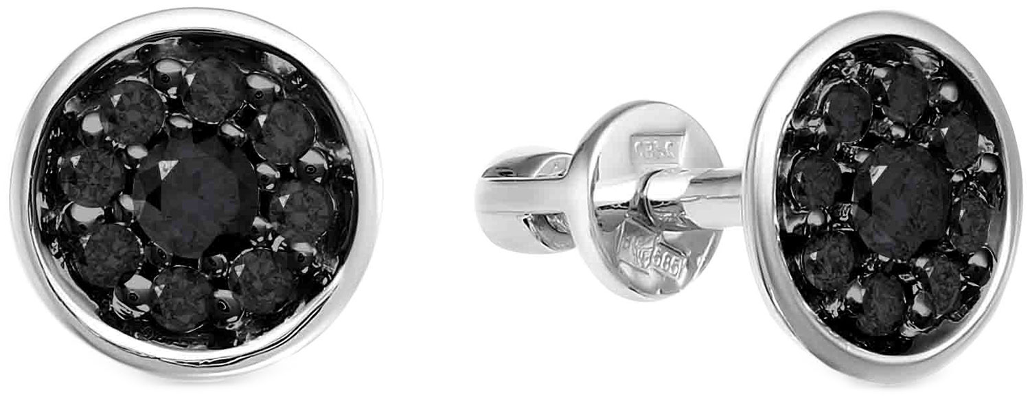 Серьги пусеты-гвоздики из белого золота Vesna jewelry 4064-256-02-00 с черными бриллиантами