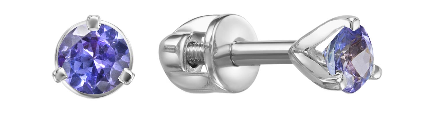 Серьги пусеты-гвоздики из белого золота Vesna jewelry 4098-251-147-00 с танзанитами
