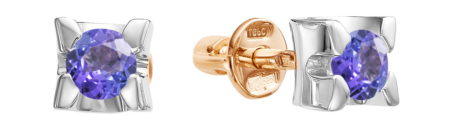 Золотые серьги пусеты-гвоздики Vesna jewelry 4104-151-147-00 с танзанитами