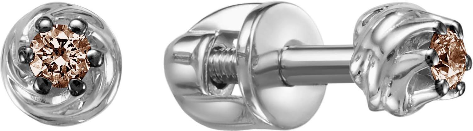 Серьги пусеты-гвоздики из белого золота Vesna jewelry 4115-256-09-00 с коньячными бриллиантами