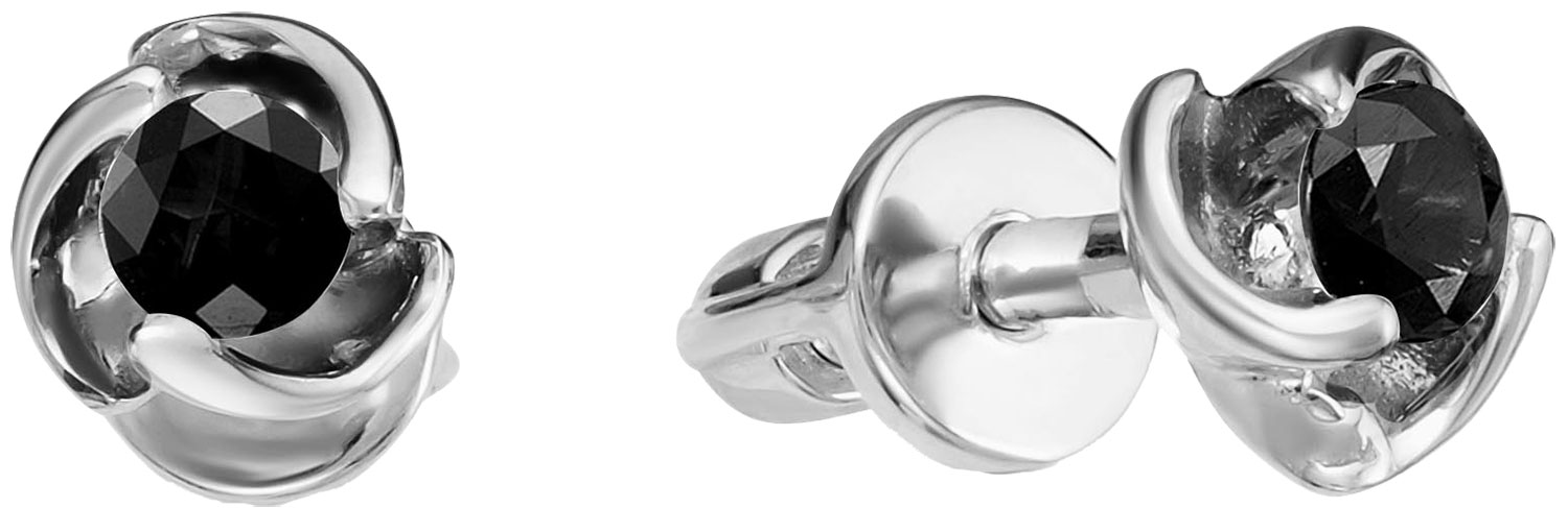 Серьги пусеты-гвоздики из белого золота Vesna jewelry 4129-251-02-00 с черными бриллиантами