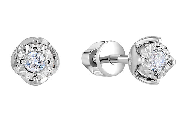 Серьги пусеты-гвоздики из белого золота Vesna jewelry 41490-259-00-00 с бриллиантами