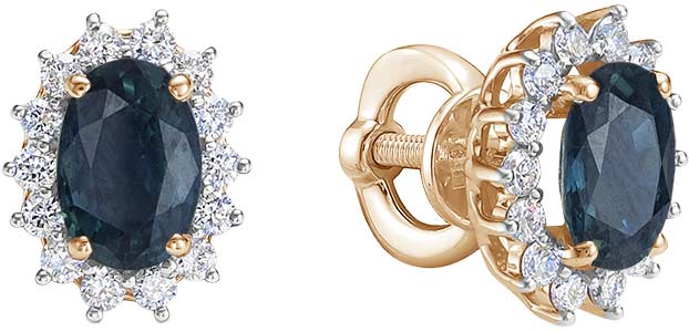 Золотые серьги пусеты-гвоздики Vesna jewelry 42023-151-03-00 с сапфирами, бриллиантами