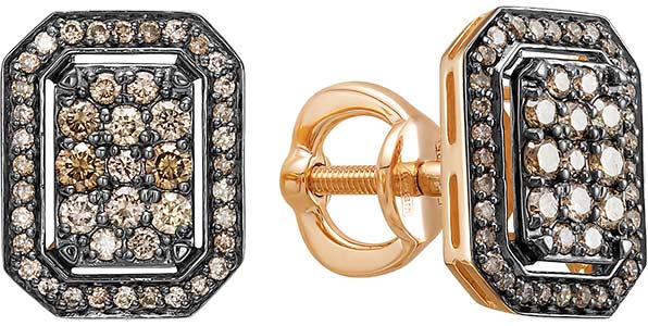 Золотые серьги пусеты-гвоздики Vesna jewelry 42731-157-09-00 с коньячными бриллиантами