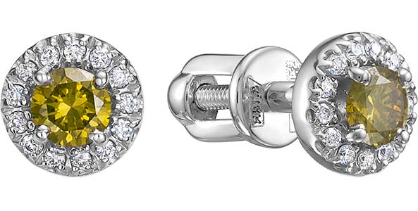 Серьги пусеты-гвоздики из белого золота Vesna jewelry 42866-251-260-00 с желтыми бриллиантами, бриллиантами