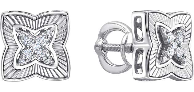 Серьги пусеты-гвоздики из белого золота Vesna jewelry 43070-259-00-00 с бриллиантами