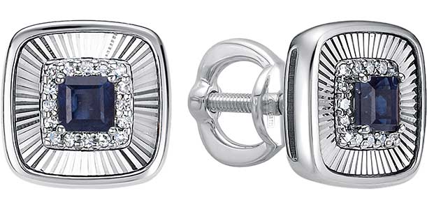 Серьги пусеты-гвоздики из белого золота Vesna jewelry 43180-259-13-00 с сапфирами, бриллиантами