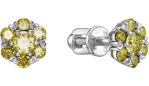 Серьги пусеты-гвоздики из белого золота Vesna jewelry 43339-251-227-00 с желтыми бриллиантами