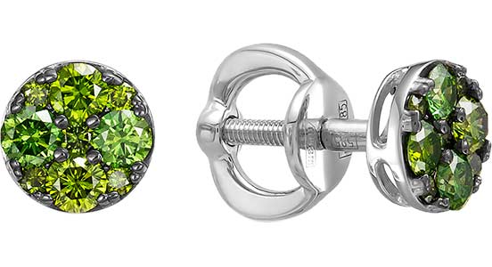 Серьги пусеты-гвоздики из белого золота Vesna jewelry 43342-256-217-00 с зелеными бриллиантами