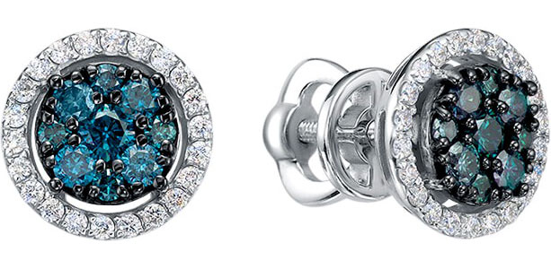 Серьги пусеты-гвоздики из белого золота Vesna jewelry 43343-256-261-00 с бриллиантами, голубыми бриллиантами