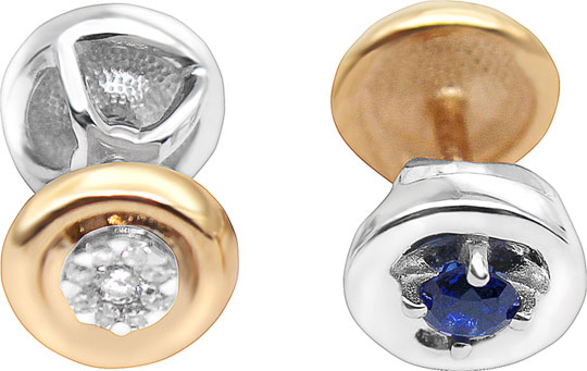 Золотые двухсторонние серьги пусеты-гвоздики Vesna jewelry 4964-151-150-00 с бриллиантами, сапфирами