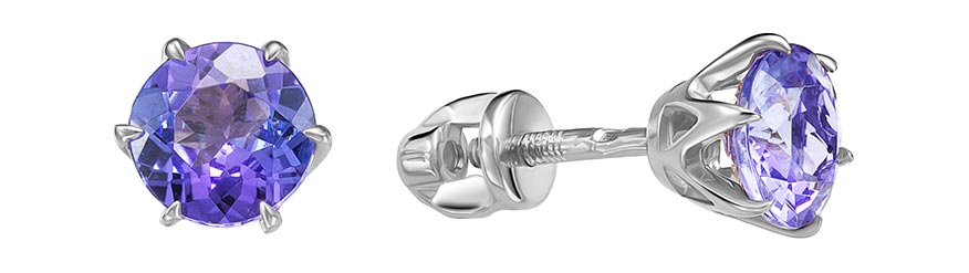 Серьги пусеты-гвоздики из белого золота Vesna jewelry 4975-251-147-00 с танзанитом