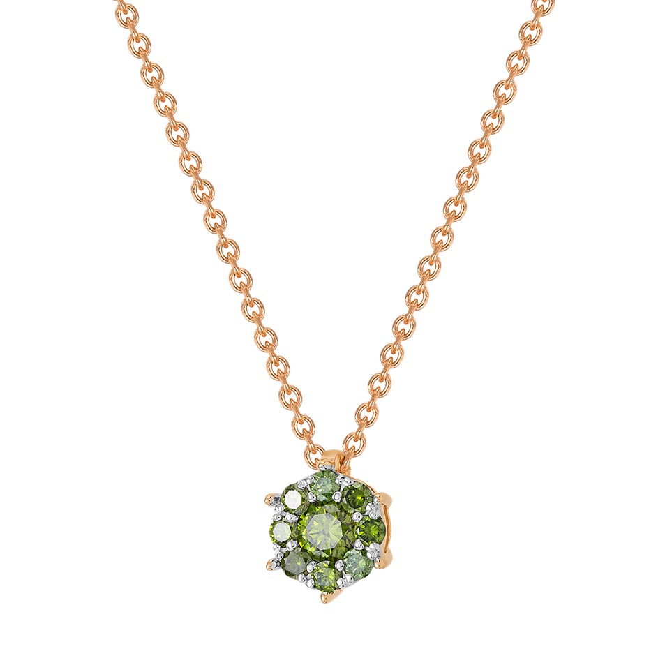 Золотое колье с подвеской Vesna jewelry 61845-151-217-01 с зелеными бриллиантами