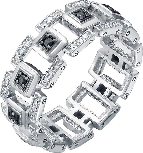 Обручальное парное кольцо из белого золота Vesna jewelry 7101-256-27-00 с черными бриллиантами, бриллиантами