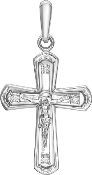 Женский католический крестик с распятием из белого золота Vesna jewelry 8004-251-00-00 с бриллиантами