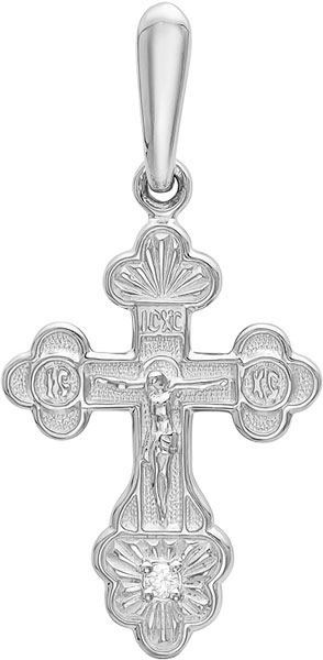 Женский православный крестик с распятием из белого золота Vesna jewelry 8011-251-00-00 с бриллиантом